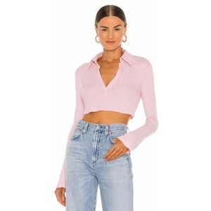 Lovers and Friends Top Women XS Pink Waffle Knit Cropped Long Sleeve Celeste